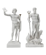 Set Gods Zeus and Poseidon Greek Cast Marble Statue Figure Sculpture Decor - £53.18 GBP