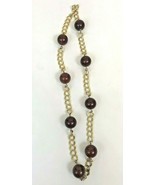 Vintage Amber Beaded Necklace Kenneth Jay Lane KJL Signed Gold Chain Link  - $262.08 MXN