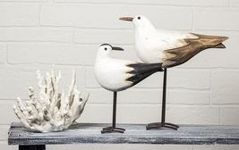 Small Slender Coastal Bird Statue Metal Feet 5" high Weathered Wood Black White image 4