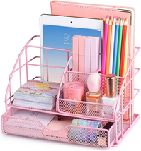 Pink Desk Organizers and Accessories for Women with Drawer, Stationary Organizer - £24.38 GBP