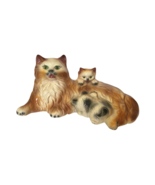 Vintage The Cat & Two Kittens Glazed Ceramic Figurine Sculpture Decor Brown - $129.99