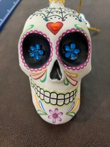 Sugar Skull Glass Ornament Holiday Lane White Day Of The Dead Christmas - £10.18 GBP