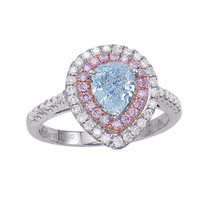 Real GIA 1.68ct Natural Fancy Light Blue &amp; Pink Diamonds Engagement Ring 18K - £34,292.07 GBP