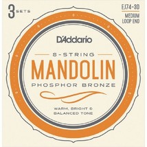 3 Sets D&#39;Addario EJ74 Mandolin Strings, Phosphor Bronze, Medium, 11-40 EJ74-3D - £34.36 GBP