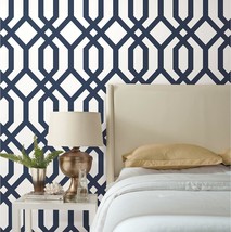 Navy And White Lattice Wallpaper By Roommates, Model Number Rmk12015Wp. - £32.38 GBP