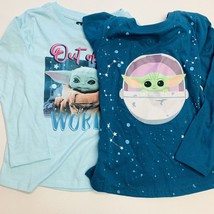Girls Baby Yoda Shirt XS 4 5 Long Sleeved The Child Teal Blue (2 Pack) - £13.23 GBP