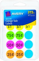 315 R Ound Garage Yard Estate Sale Stickers Neon Price Tags Label Removable Avery - £14.07 GBP