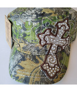ADJUSTABLE LICENSED MOSSY OAK CAMO RHINESTONE CROSS WESTERN COWGIRL CAP HAT - $28.72 CAD
