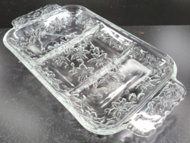 Princess House Fantasia Rectangular 3 Part Relish Tray Clear Floral Embossed 534 - £23.71 GBP