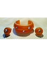 Vintage Bakelite with Insert Rhinestones Oval Cuff Bangle Bracelet and E... - £691.17 GBP