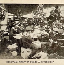 1914 WW1 Print Christmas On A Battleship Antique Military Period Collect... - £37.26 GBP