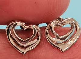 Beau Sterling Silver Double Open Heart Earrings Pierced Post 1985 EUC - $15.95