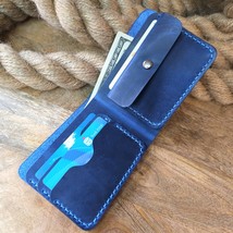 Mens Leather Wallet Small Bifold Front Pocket Blue Leather Wallet for Men - £35.83 GBP