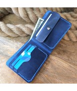 Mens Leather Wallet Small Bifold Front Pocket Blue Leather Wallet for Men - £35.31 GBP