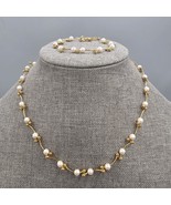 Faux Pearl Necklace Bracelet Set Ball End Curved Bar Links Dainty Minima... - $557.69 MXN