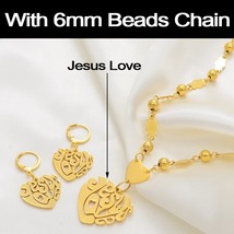 Anniyo Micronesia Heart Jesus Love With Cross Pendant Necklaces Earrings Women G - £27.37 GBP