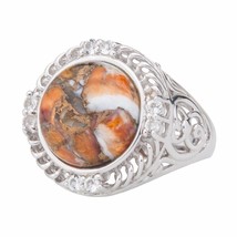 Sterling Silver Spiny Oyster &amp; Topaz Textured Ring-Size 9 - £53.64 GBP