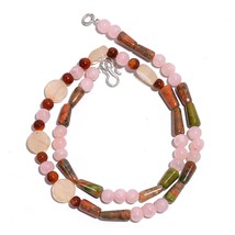 Natural Unakite Rose Quartz Aventurine Gemstone Smooth Beads Necklace 17&quot; UB5488 - £7.72 GBP