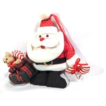 Vintage 1988 Santa Claus Hanging Ornament Candy Cane Sack of Gifts Felt 6-inch - £10.93 GBP