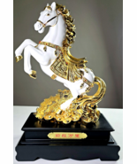 Chinese Feng Shui Lucky Gold White Horse W Jewels Home Office Décor 19x1... - $1,863.81 MXN