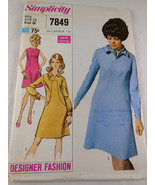 Vintage 1968 Simplicity 7849 Pattern Misses &#39;60s Designer Fashion Dress ... - $8.54 CAD