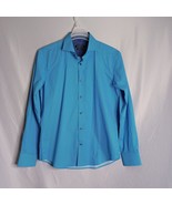 Bugatchi Shaped Fit Shirt Mens Medium Teal Blue Long Sleeve Button Down ... - $673.41 MXN