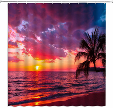 Ocean Sunset Shower Curtain Tropical Hawaii Beach Palm Tree Leaf Nautical Sunris - £19.95 GBP