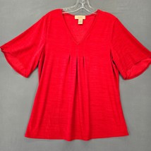 Diana Belle Women Shirt Size L Red Stretch Preppy Pleated V-Neck Short S... - $12.60