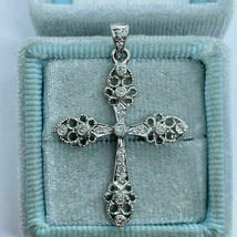 2.00Ct Round Cut VVS1 D Simulated Diamond Cross Pendant 925 Silver Gold Plated - £91.33 GBP