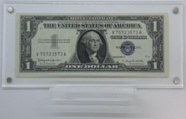 GEM 1957 B $1 Dollar Blue Seal US Silver Certificate Note in Clear Desktop Stand - £29.37 GBP