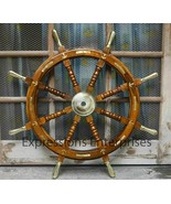 36&quot; Wooden Ship Wheel With Brass Handles, Brass Anchor Captains Wheel Wa... - $176.05