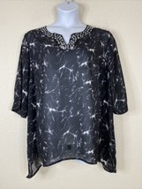 Maggie Barnes Womens Plus Size 1XWP Sheer Marbled Rhinestone Blouse Elbow Sleeve - £8.34 GBP