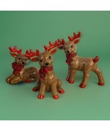 3 Pc Vintage Kimple Mold Ceramic Posed Reindeer Quilted Hand Painted -Ex... - $71.25