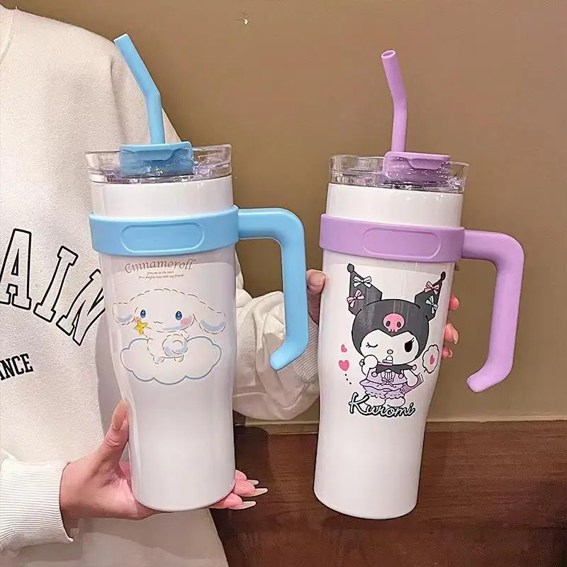 Kawaii Sanrio Cinnamoroll Kuromi Large Capacity Cartoon Straw Cup Portable - £20.65 GBP+