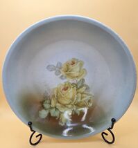Vintage Serving Bowl Light Green Hand Painted Yellow Roses Germany - $7.92