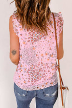 Pink Floral Print Drawstring Frill Trim Sleeveless Top - £19.53 GBP