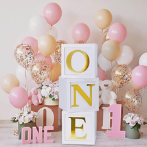 First Birthday Decorations for Girl Boy - 3Pcs Stereoscopic Balloon Boxes with O - £24.03 GBP