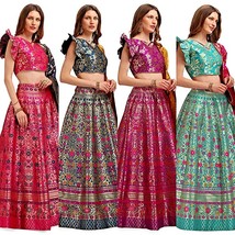 Donna Lehenga Choli &amp; Dupatta Festa Jacquard Abito Gratis Taglia Semi-Cucita - £45.57 GBP