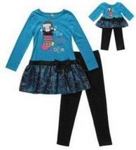 Girls Dress, Leggings Christmas Dollie &amp; Me Blue Black 3 pc Doll Outfit ... - $35.64
