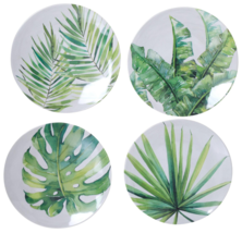 Monstera Palm Melamine Tidbit Appetizer Dessert Plates Set of 4 Beach BP... - $36.23