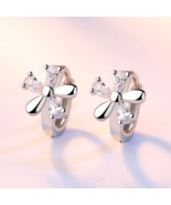 925 Sterling Silver Natural Flower Crystal Hoop Earrings - FAST SHIPPING!!! - £9.40 GBP