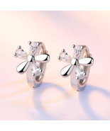 925 Sterling Silver Natural Flower Crystal Hoop Earrings - FAST SHIPPING!!! - $223.90 MXN