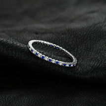 1ct Round Blue Sapphire Diamond 14k White Gold Over Eternity Wedding Band Ring - £68.36 GBP