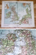 1928 Vintage Map Of United Kingdom Scotland England Ireland Holland Netherlands - £13.17 GBP