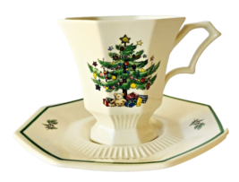 Nikko Christmastime Cup &amp; Saucer Set Christmas Tree Made in Japan Holiday Decor - £10.04 GBP