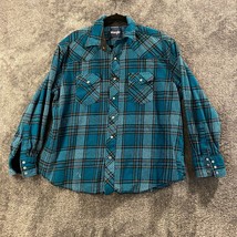 Wrangler Flannel Mens 2XL XXL Blue Plaid Pearlsnap Thick Heavy Soft Rode... - $18.03