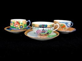 3 Vintage 1930s Colorful Lustreware Luster Art Deco  Cups Saucers Made J... - $37.84