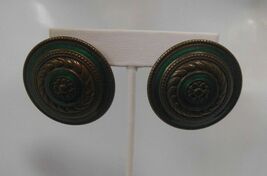 Large Green Enamel Circular Pierced Earrings Lightweight - $13.99