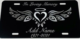 In Loving Memory Angel Wings Car Tag Engraved Black Silver Etched License Plate - £18.42 GBP