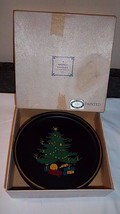 Tole Painted Christmas Tree Plates Vintage NASHCO Black Metal Set 4 Tray... - £19.91 GBP